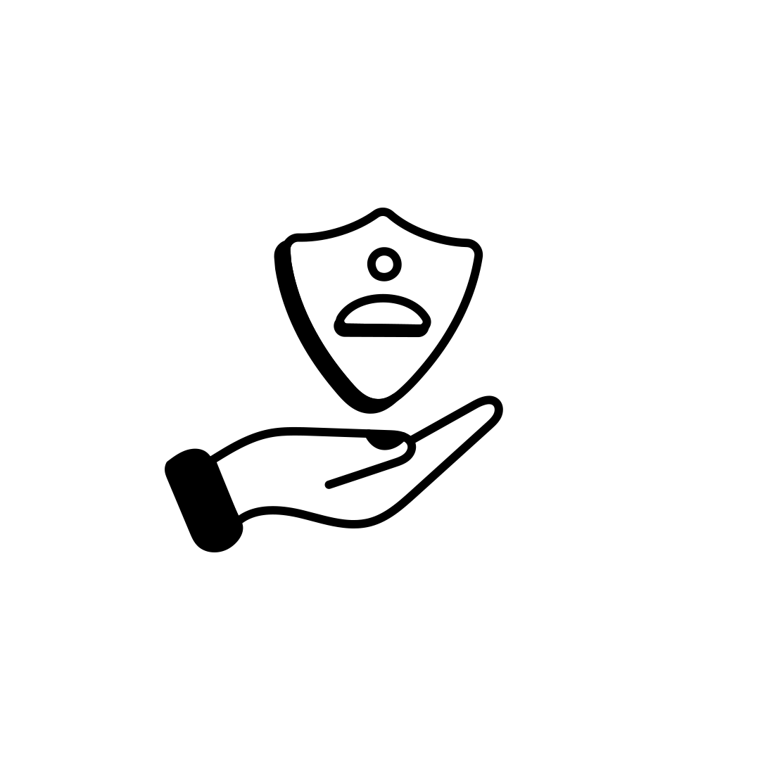 Hand holding shield with worried face icon representing protection and trust concerns