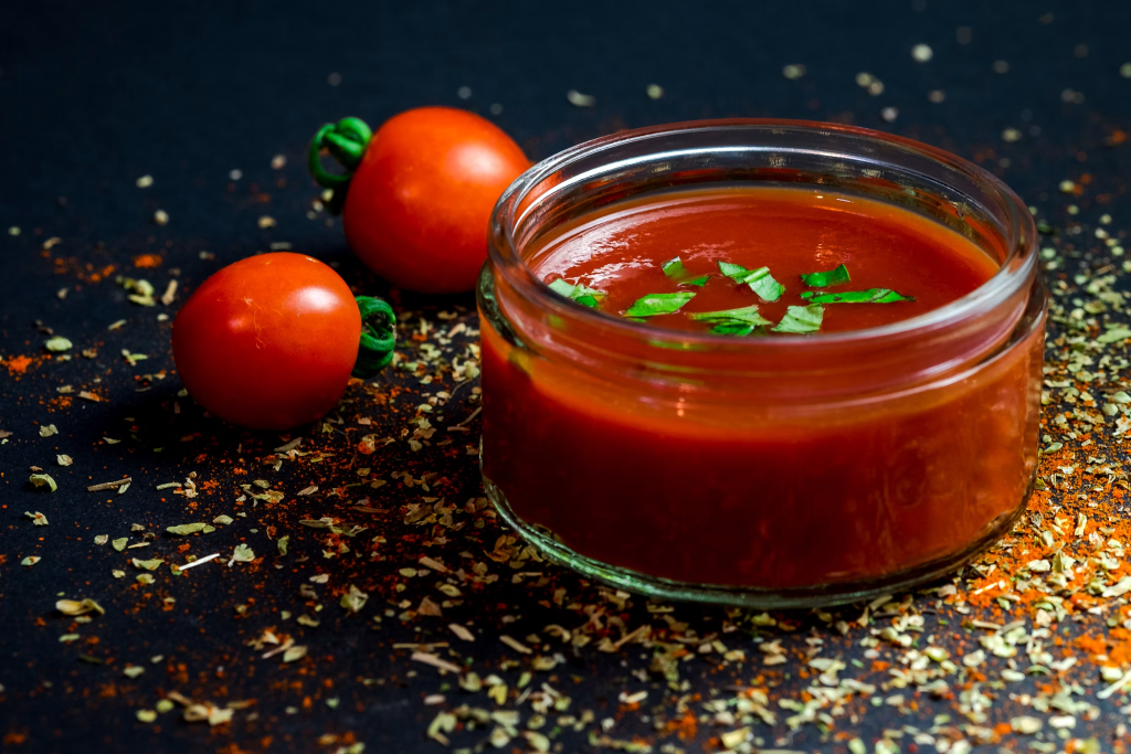 A very boring salsa that might just be tomato paste with some basil on top.